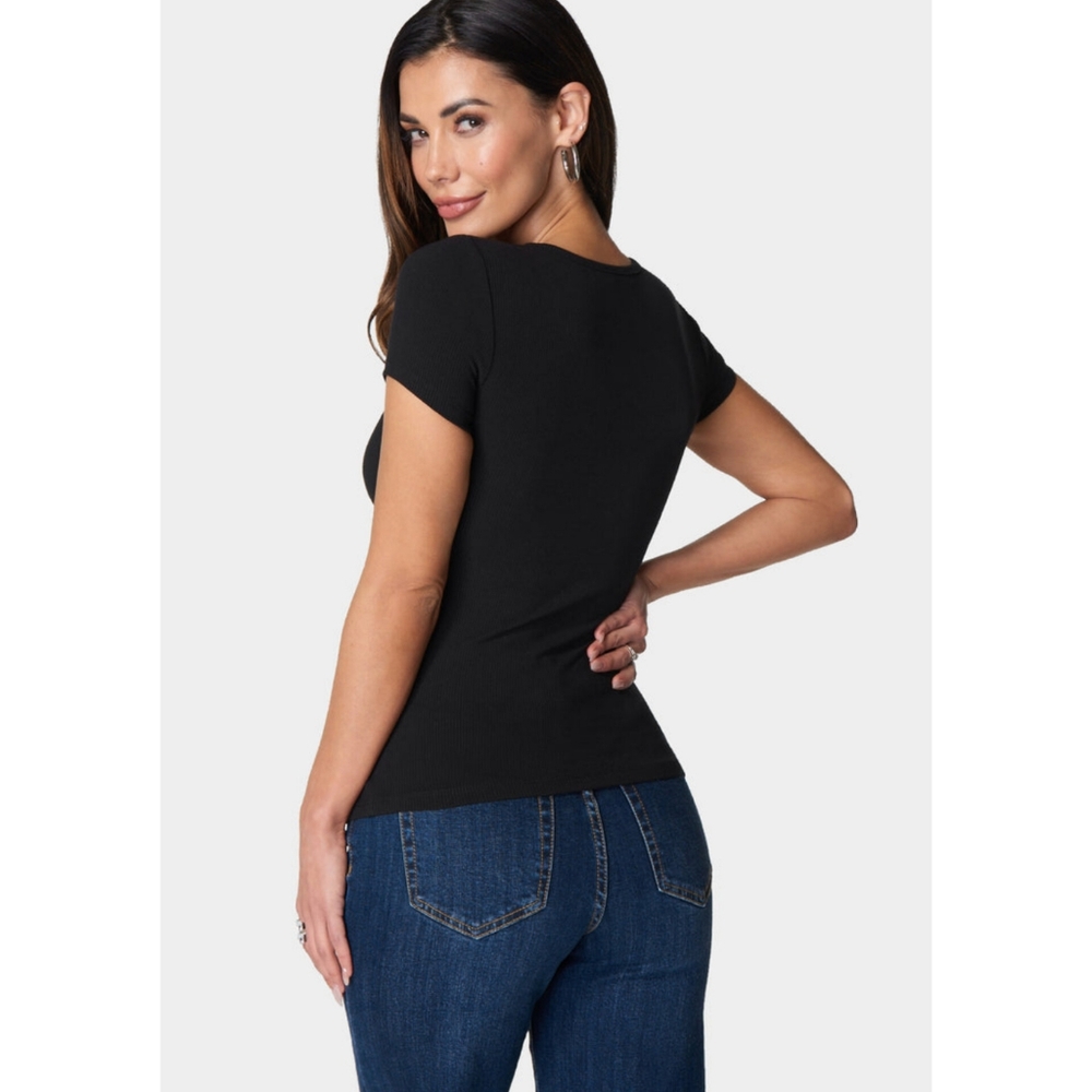 Bebe Colorful Logo Short Sleeve Tee T-Shirt (Black)